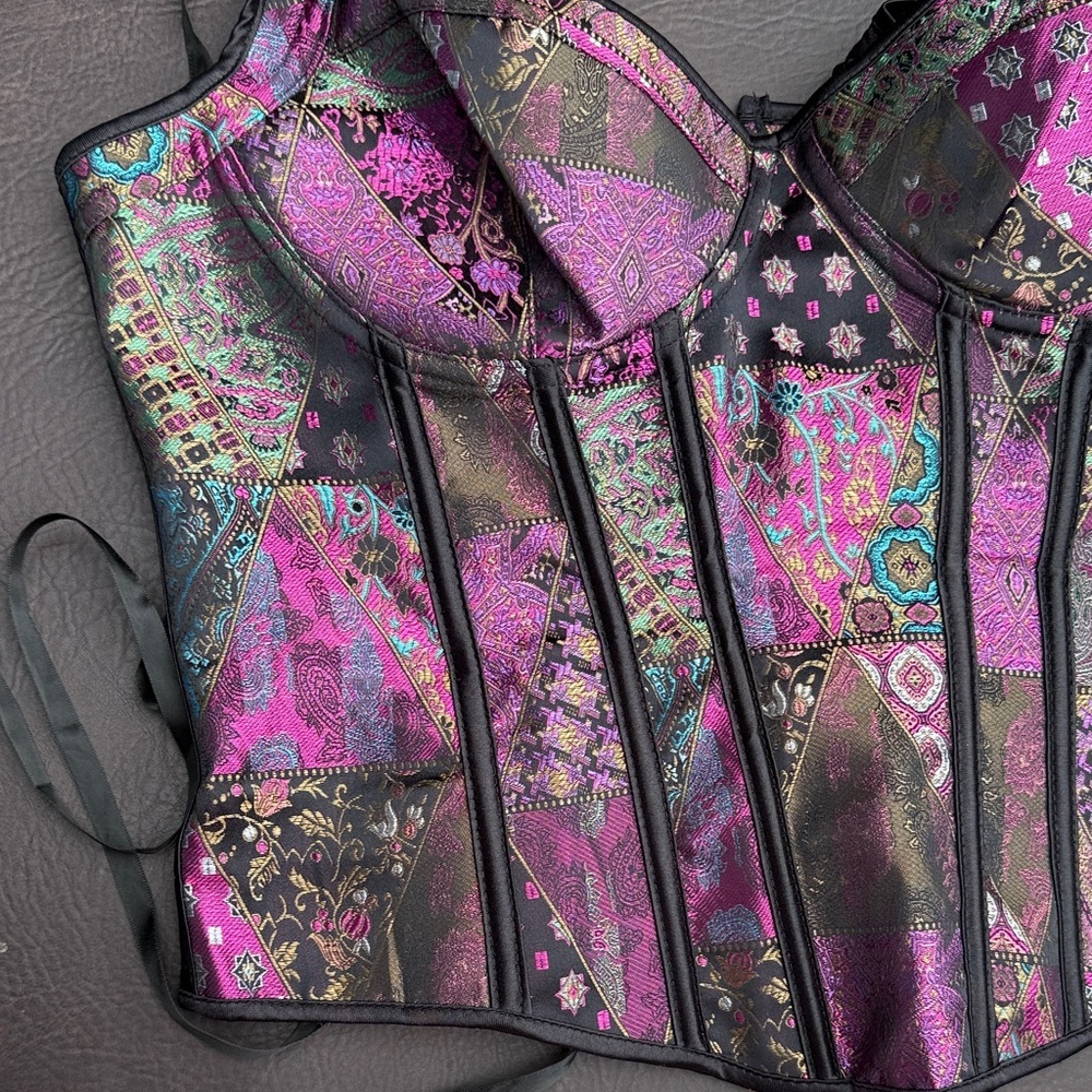 Source Unknown Multicolor Patchwork Bustier Corse… - image 2